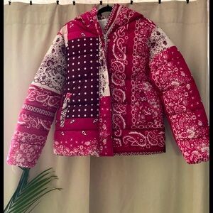 Venus Winter Puffer Coat Pink Paisley Bandana Printed Hooded Ski Jacket
